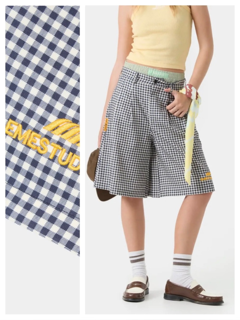 EME Studios Jayde Navy Vichy Shorts Size 42 NWOT Unisex Gingham MSRP $99